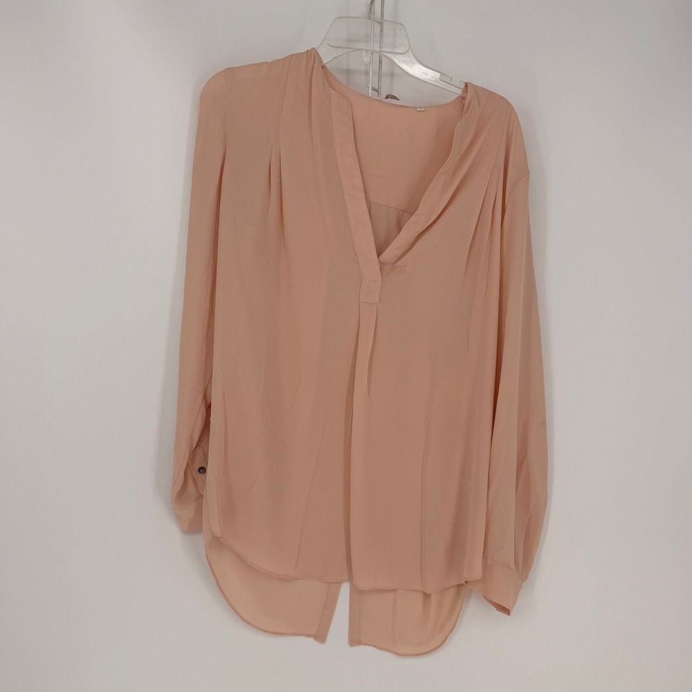 ZOA New York Blouse Womens L Peach V-Neck Long Sleeve Office Balletcore Coquette